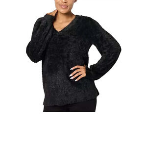 Jingle Belles by Kim Gravel Women's Eyelash Yarn Sweater Black - Regular